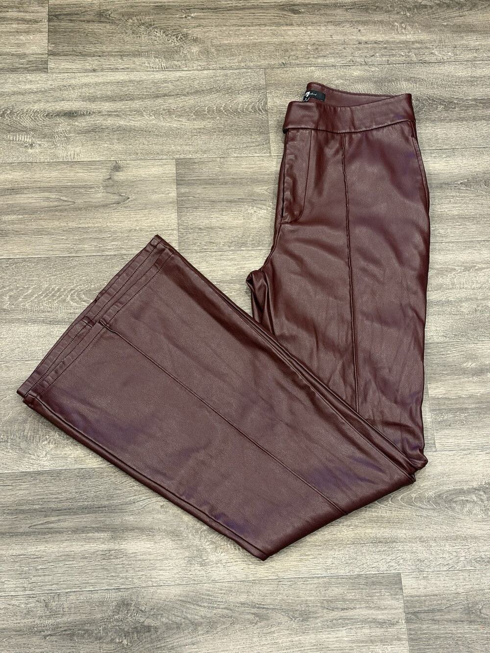 7 For All Mankind Women S Burgundy Faux Leather Flare Pants High Rise